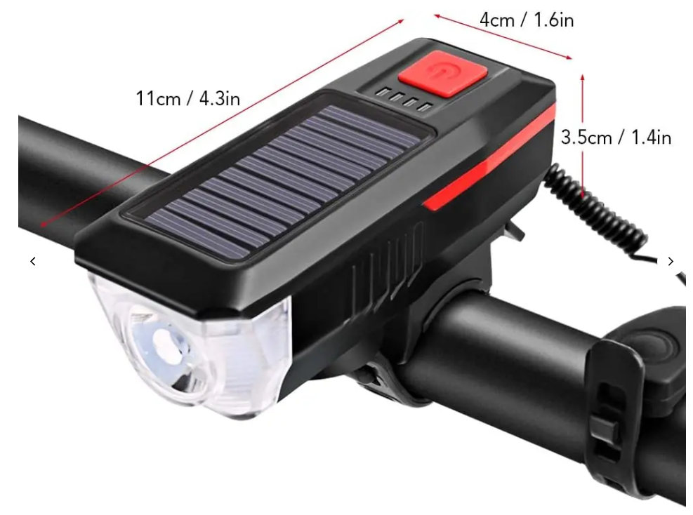 Bisiklet Solar Korna Işık 3 Mod 120 Desibel 350 Lümen Bisiklet Işığı Bisiklet Kornası 2in1