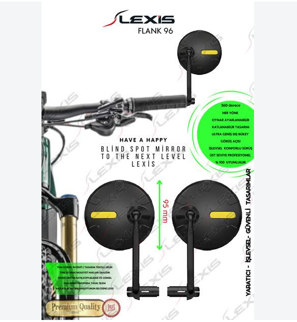 LEXİS Flank 96 Ultra Optik Görüntü Geniş Bombeli Açı 2li-Bisiklet-Elektrikli Scooter-E BİKE-Gidon Yan Aynası-Dikiz