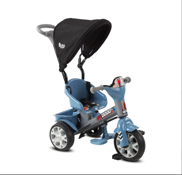 BABYHOPE BOBO İTMELİ ÜÇTEKER MAVİ-GRİ BİSİKLET