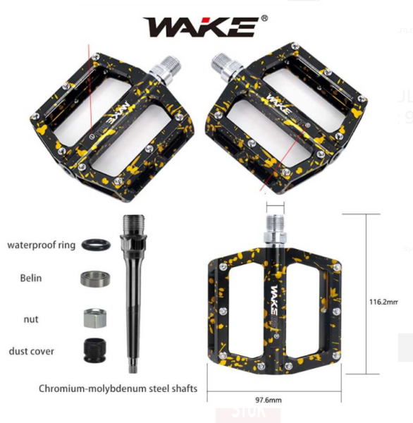WAKE ALUMİNYUM RULMANLI KAMUFLAJ DESENLİ PEDAL 116. x 97.6MM SİYAH-SARI