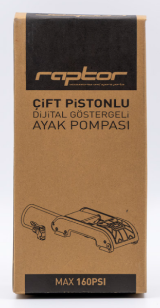 RAPTOR -BİSİKLET-MOTOSİKLET VE OTO  Çift Pistonlu Dijital Göstergeli Ayak Pompası