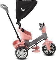 BABYHOPE BOBO İTMELİ ÜÇ TEKER BİSİKLET PEMBE-GRİ