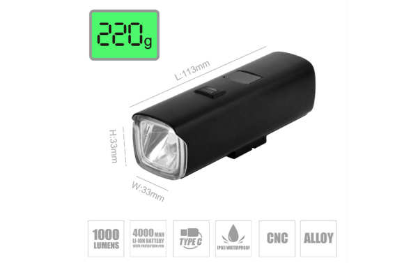 BRIVIGA - LW-F1000 1000 Lümen Şarjlı Ön Far (Anti-Parlama Lens, Powerbank, Dijital Gösterge, 6 Mod,