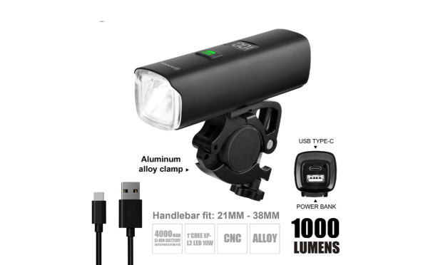 BRIVIGA - LW-F1000 1000 Lümen Şarjlı Ön Far (Anti-Parlama Lens, Powerbank, Dijital Gösterge, 6 Mod,