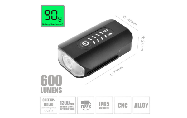 BRIVIGA - LW-F500 600 Lümen 2'si 1 Arada Ön & Arka Işık (Şarjlı, Güvenlik Modlu, 6+3 Mod, USB-C, IP6