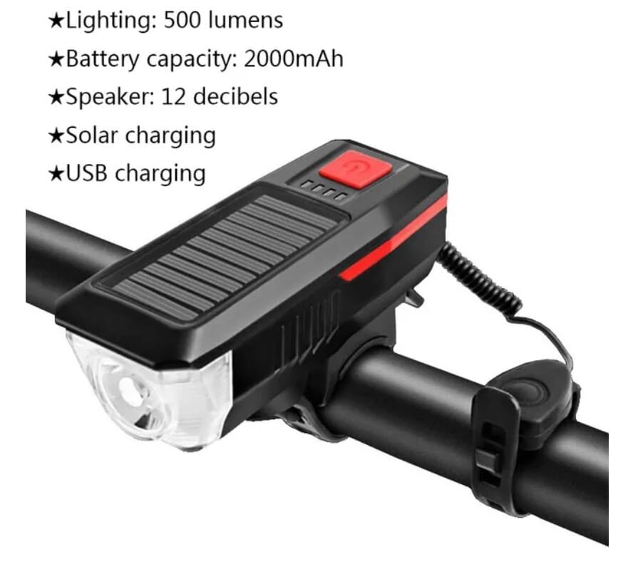 BİSİKLET ÖN FAR + KORNA GÜNEŞ ENERJİLİ