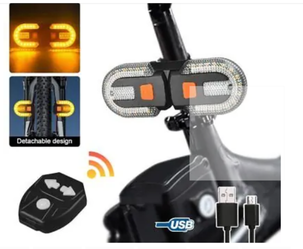 5 Modlu Su Geçirmez Usb Led Şarjlı Sinyal Kablosuz Kumandalı Bisiklet - Scooter Arka Işık
