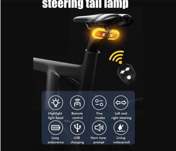 5 Modlu Su Geçirmez Usb Led Şarjlı Sinyal Kablosuz Kumandalı Bisiklet - Scooter Arka Işık