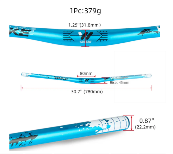 Wake Bisiklet Alüminyum Gidon 780mm 31,8mm MAVİ Bisiklet Direksiyon