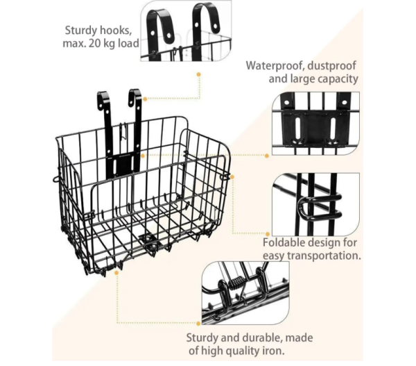 Katlanır Bisiklet Sepeti Tüm Bisikletlere Uyumlu Sepet Askılı Metal Bisiklet Aksesuarı