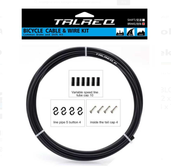 TRLREQ FREN TEL KABLO SETİ MTB ROAD 5MM - 2 Metre Kablo / 2 x MTB-ROAD Tel / 6 x Kapsül / 4 x Kanca / 4 x Tel Ucu SİYAH