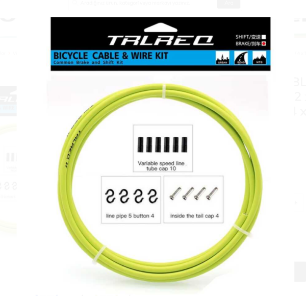 TRLREQ FREN TEL KABLO SETİ MTB ROAD 5MM - 2 Metre Kablo / 2 x MTB-ROAD Tel / 6 x Kapsül / 4 x Kanca / 4 x Tel Ucu SARI
