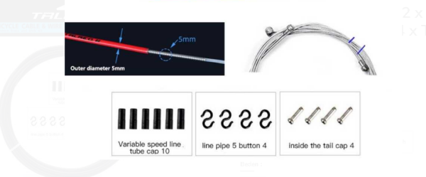 TRLREQ FREN TEL KABLO SETİ MTB ROAD 5MM - 2 Metre Kablo / 2 x MTB-ROAD Tel / 6 x Kapsül / 4 x Kanca / 4 x Tel Ucu SARI