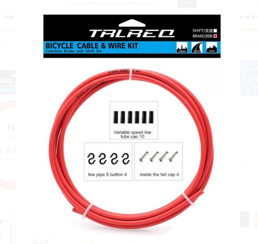 TRLREQ FREN TEL KABLO SETİ MTB ROAD 5MM - 2 Metre Kablo / 2 x MTB-ROAD Tel / 6 x Kapsül / 4 x Kanca / 4 x Tel Ucu KIRMIZI