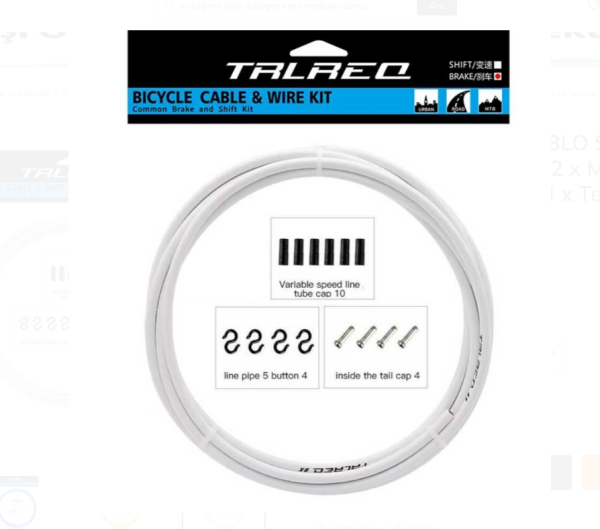 TRLREQ FREN TEL KABLO SETİ MTB ROAD 5MM - 2 Metre Kablo / 2 x MTB-ROAD Tel / 6 x Kapsül / 4 x Kanca / 4 x Tel Ucu BEYAZ